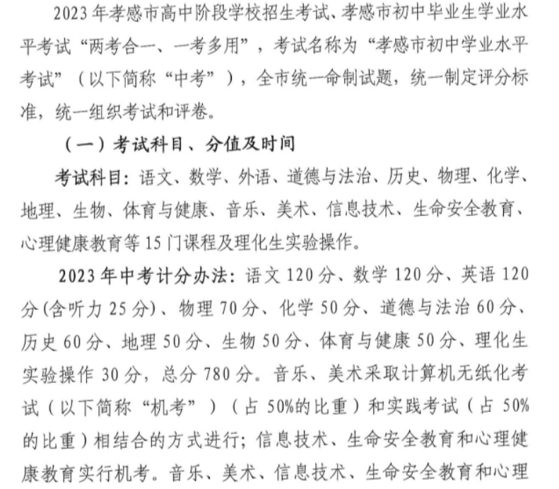 2023年恩施中考满分多少？各科目具体分值又是多少？