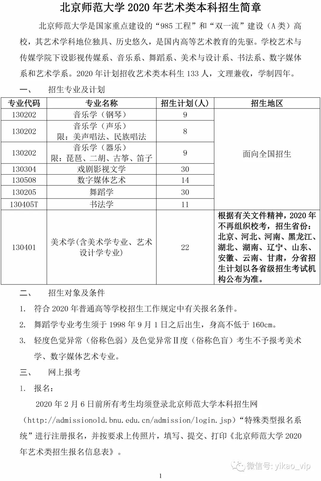 北京师范大学珠海分校2020年艺术类本科招生简章权威发布