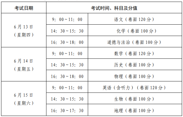 2024年山东枣庄中考时间安排：6月13日至6月15日